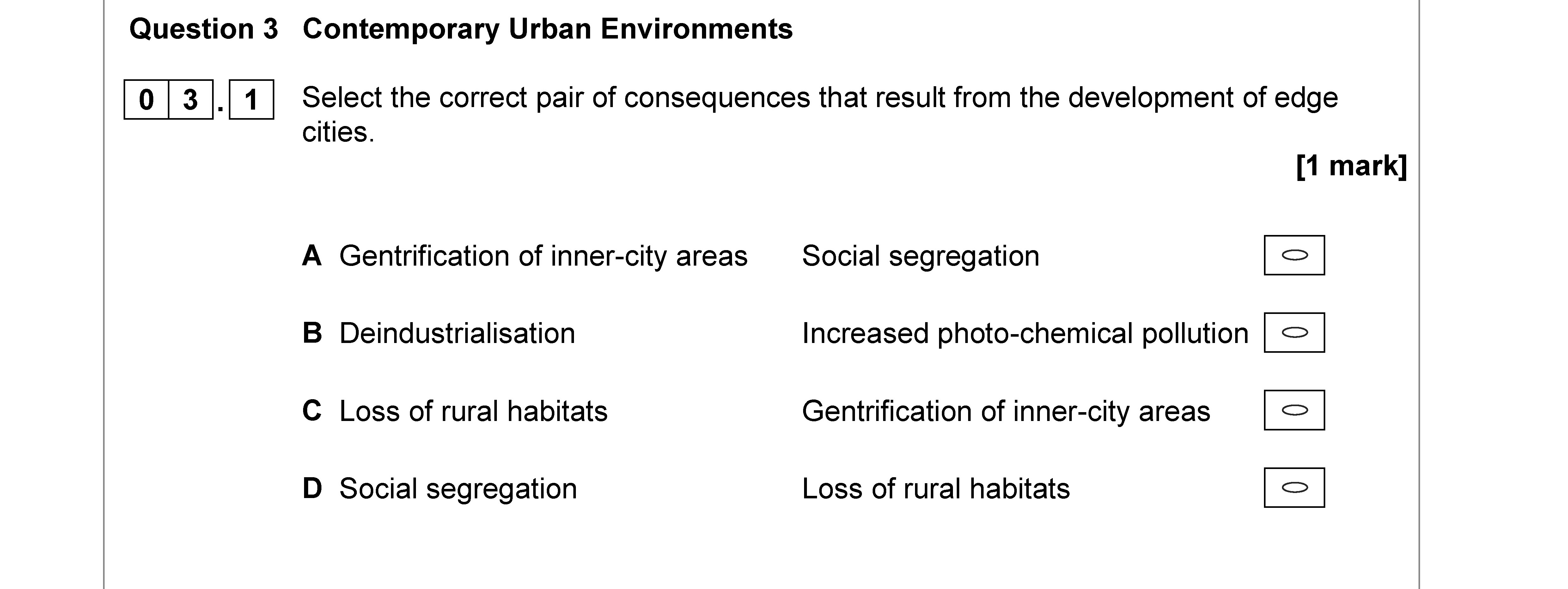 Select-the-correct-pair-of-consequences-that-result-from-the-development-of-edge-cities-AQA-A-Level Geography-Question 3-2018-Paper 2.png